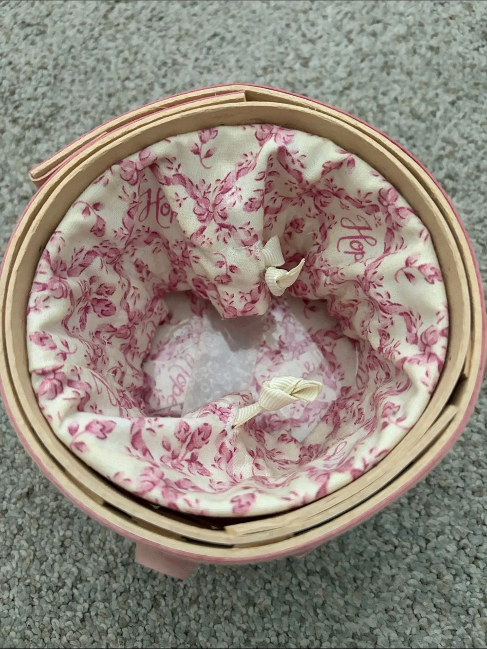 Longaberger 2006 Handwoven Decorative Basket with Pink Breast Cancer Accents